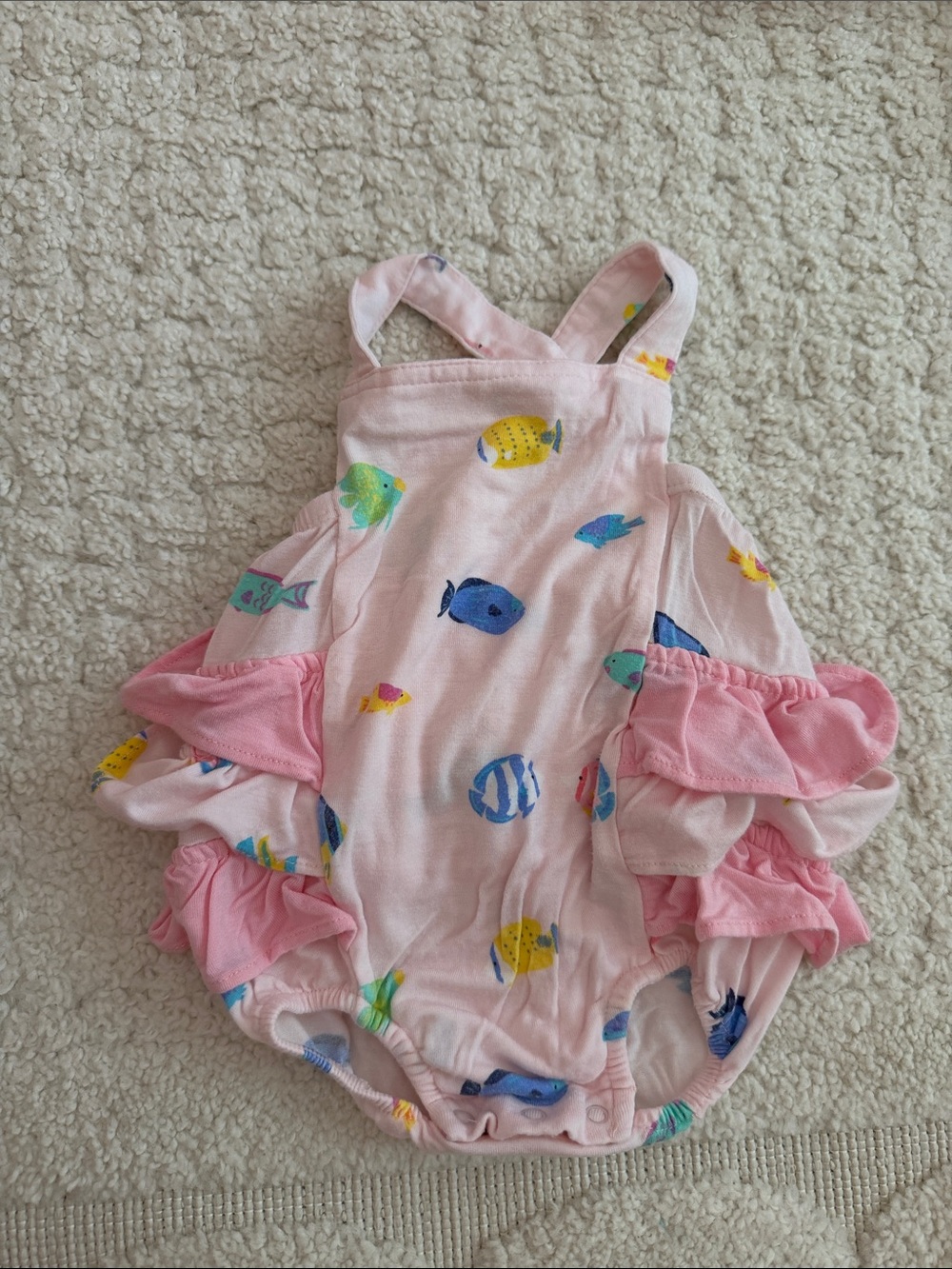 Angel Dear Pink Baby Ruffle One-Piece with Colorful Fish Print
